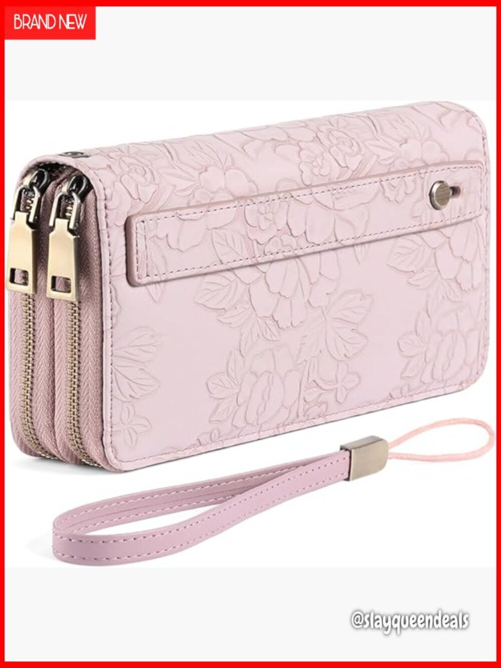 Large Capacity Vegan Leather RFID Blocking Wristlet Wallet with Grip Strap